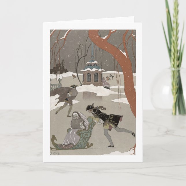 Ice Skating on the Frozen Lake,  illustration for Holiday Card (Front)