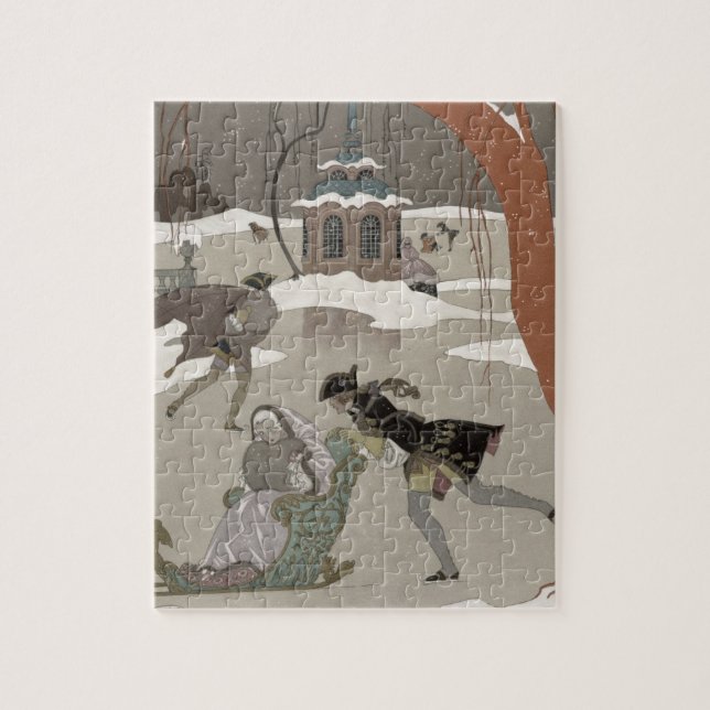Ice Skating on the Frozen Lake,  illustration for Jigsaw Puzzle (Vertical)