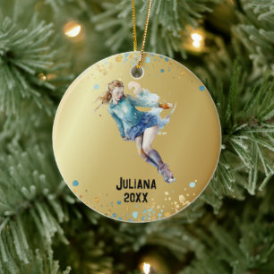 Ice-Skating Ornament, Ice Hockey Girls Christmas Ceramic Ornament