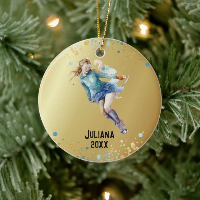 Ice-Skating Ornament, Ice Hockey Girls Christmas  Ceramic Ornament (Tree)