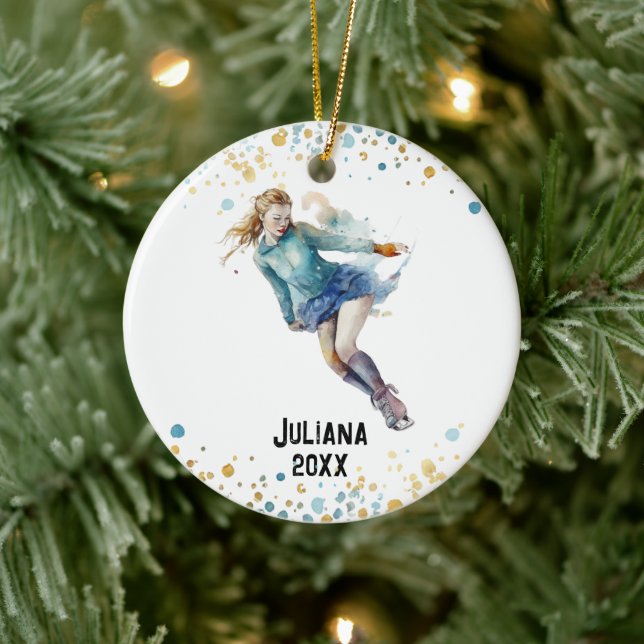 Ice-Skating Ornament, Ice Hockey Girls Christmas  Ceramic Ornament (Tree)