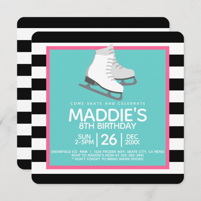 Ice Skating Party Birthday Invitations (Front/Back)