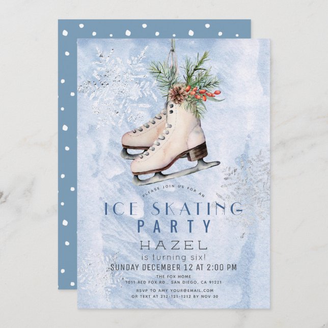 Ice Skating Party Frozen Snowflake Birthday Invitation (Front/Back)