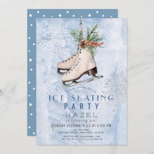 Ice Skating Party Frozen Snowflake Birthday Invitation
