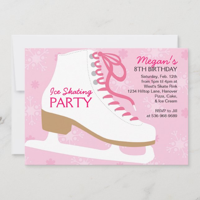 Ice Skating Party Invitations - Pink (Front)