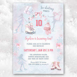 Ice Skating Party Pink Blue Winter Girl Birthday  Invitation