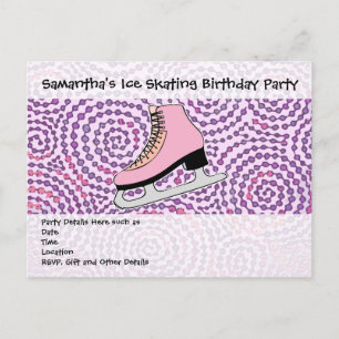 Ice Skating Party, Pink Skate Invitation Postcard