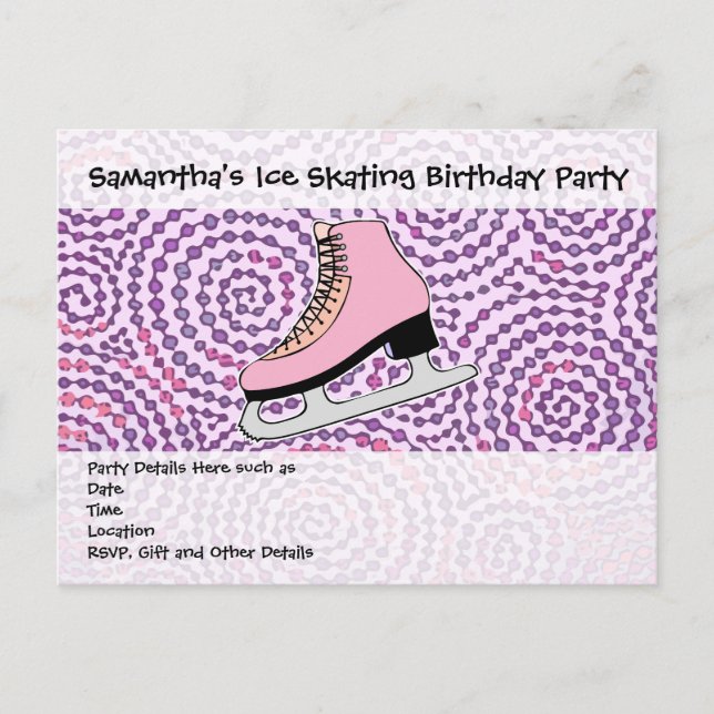 Ice Skating Party, Pink Skate Invitation Postcard (Front)