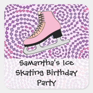 Ice Skating Party, Pink Skate Square Sticker