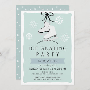 Ice Skating Party Winter Blue Retro Birthday Invitation