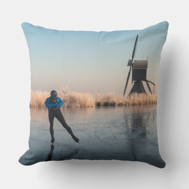 Ice skating past windmill and reeds pillow (Front)
