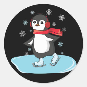 Ice Skating Penguin Classic Round Sticker