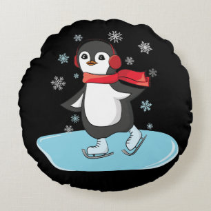 Ice Skating Penguin Round Cushion