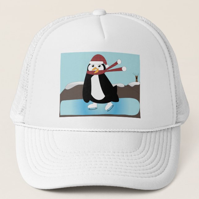 Ice Skating Penguin Trucker Hat (Front)