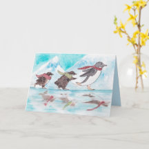 Ice Skating Penguins Holiday Card