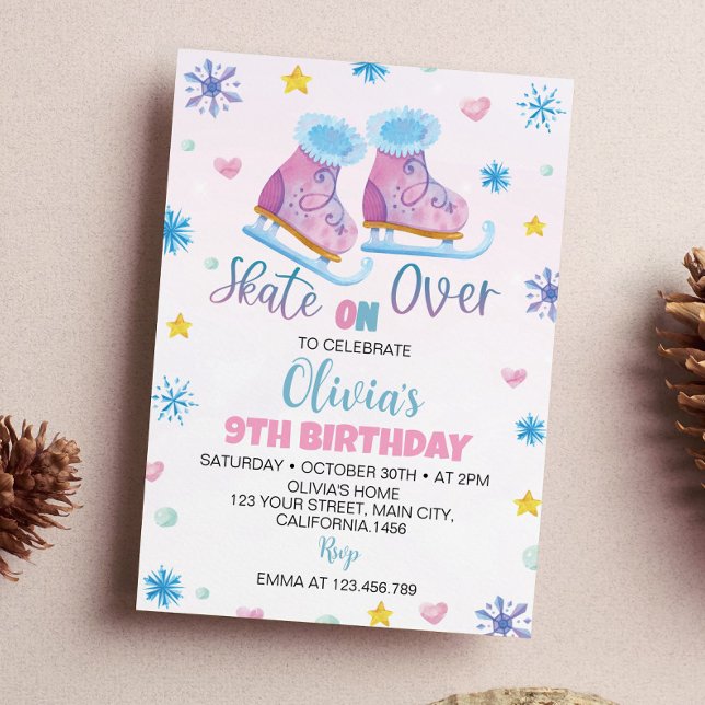 Ice Skating Pink Girl Birthday Invitation (Creator Uploaded)
