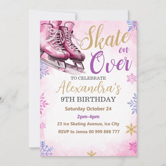 Ice Skating Pink Party Birthday Winter Party Invitation (Front)