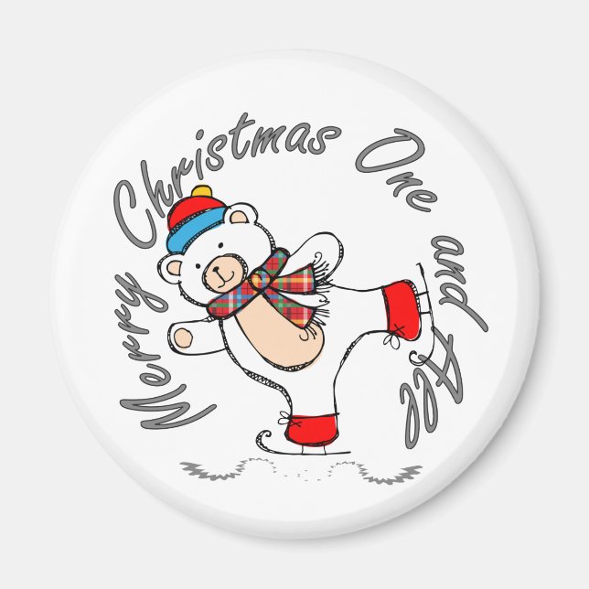 Ice Skating Polar Bear Christmas Magnet (Front)