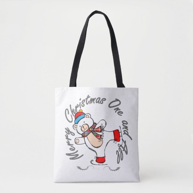 Ice Skating Polar Bear Christmas Tote Bag (Front)