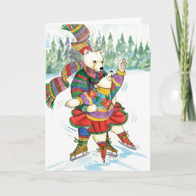 Ice Skating Polar Bears Holiday Card (Front)