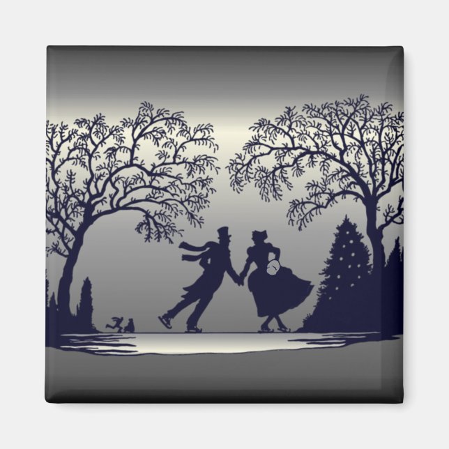 Ice Skating Pond - Silhouette Magnet (Front)