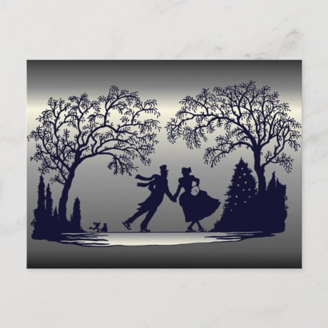 Ice Skating Pond - Silhouette Postcard (Front)