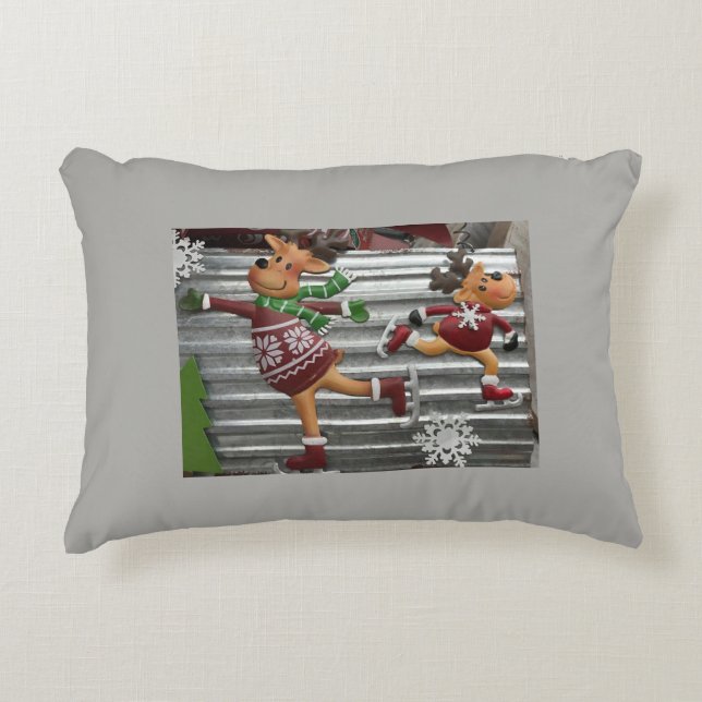 **ICE SKATING REINDEER** CHRISTMAS DECORATIVE CUSHION (Front)