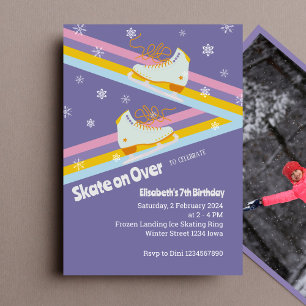Ice Skating Retro Birthday Photo Invitation