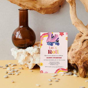 Ice Skating Retro groovy Birthday let's roll Girls Announcement