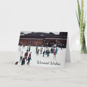Ice Skating, Retro Ice Skating Rink People Winter Holiday Card