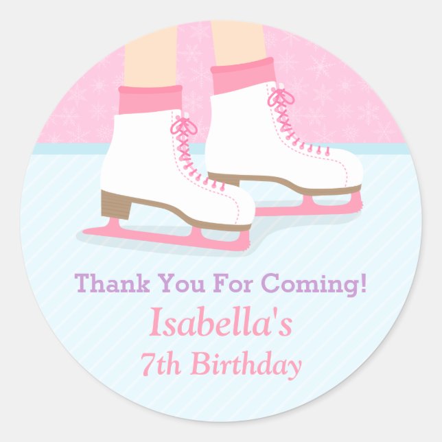 Ice Skating Rink Girls Birthday Party Decor Classic Round Sticker (Front)