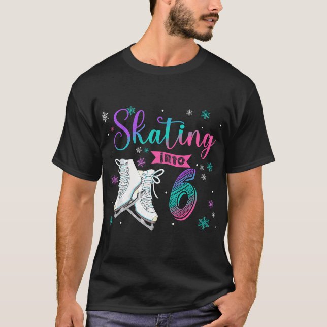 Ice Skating Rolling 6th Birthday Party Girl Family T-Shirt (Front)