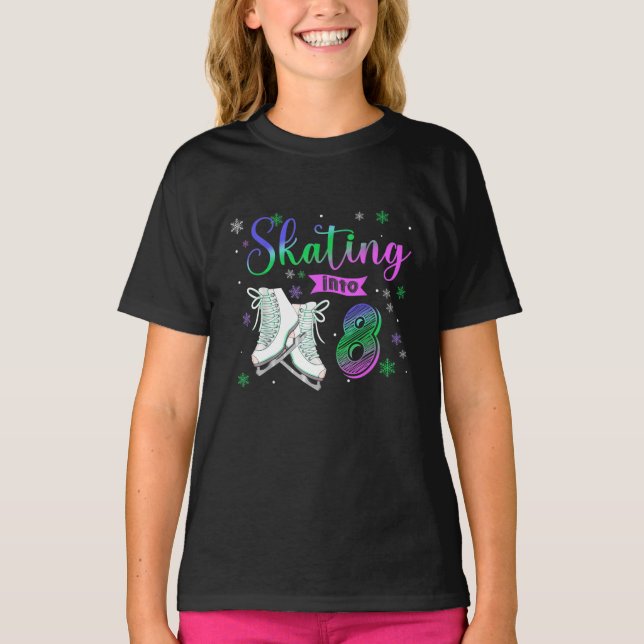 Ice Skating Rolling 8th Birthday Party Girl Family T-Shirt (Front)