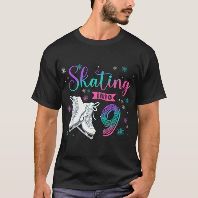 Ice Skating Rolling 9th Birthday Party Girl Family T-Shirt (Front)