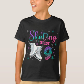 Ice Skating Rolling 9th Birthday Party Girl Family T-Shirt