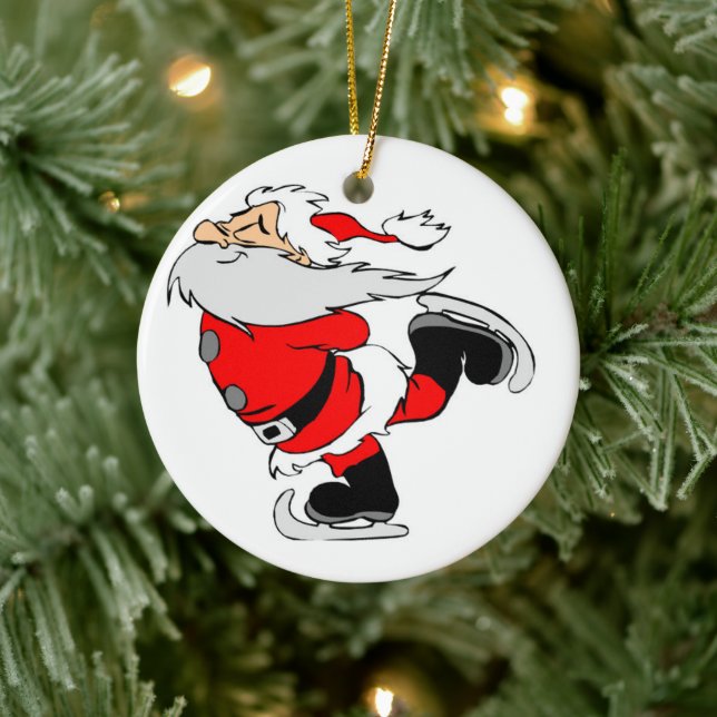 Ice Skating Santa Ceramic Ornament (Tree)