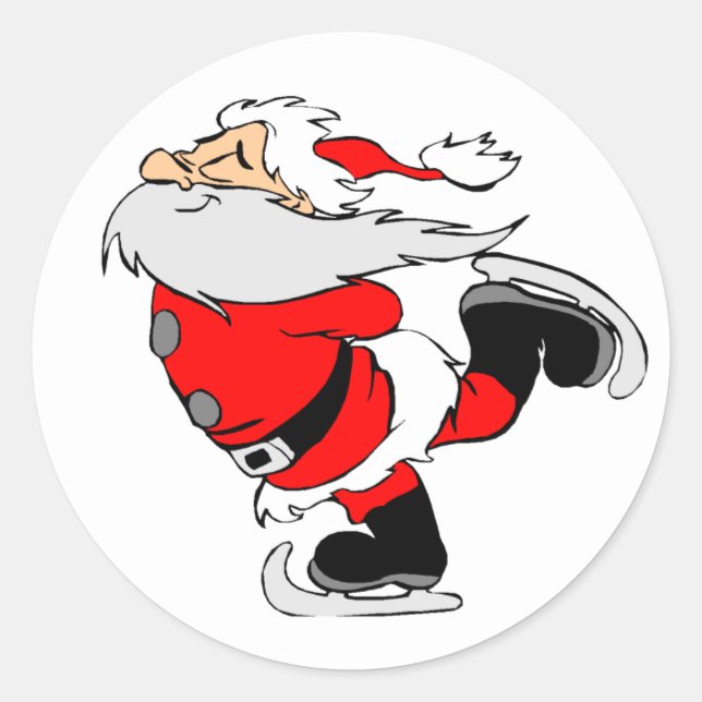 Ice Skating Santa Classic Round Sticker (Front)