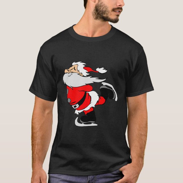 Ice Skating Santa Claus Funny Christmas Gift T-Shirt (Front)
