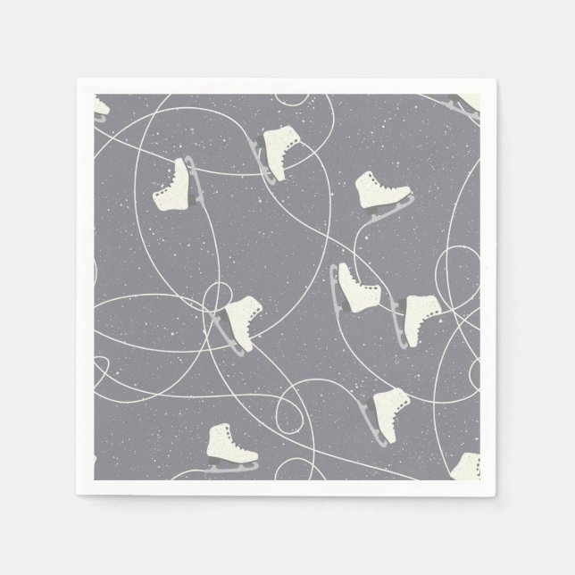 Ice Skating Shoes Marks Grey White Pattern Napkin (Front)