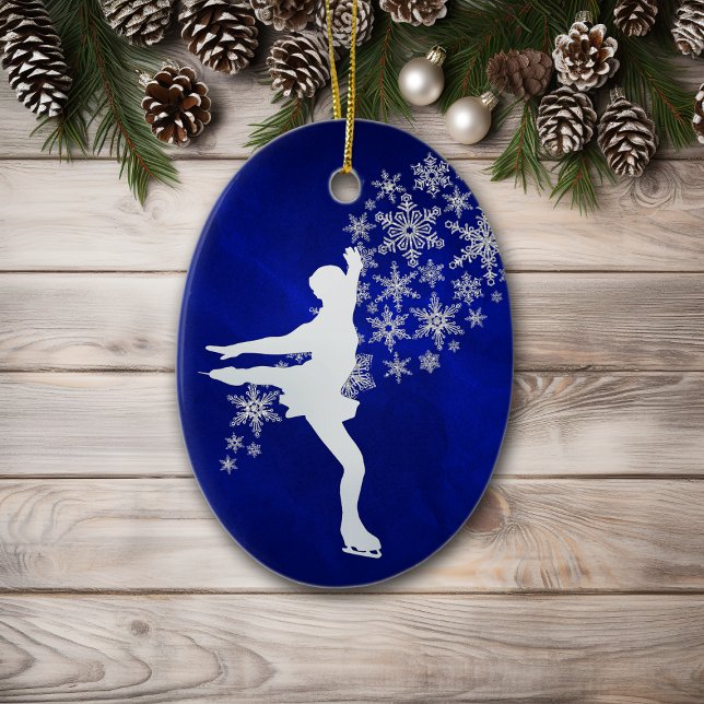 Ice Skating Silver Snowflake Keepsake Ceramic Ornament (Creator Uploaded)