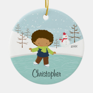 Ice Skating Skater Boy Dated Christmas Ornament