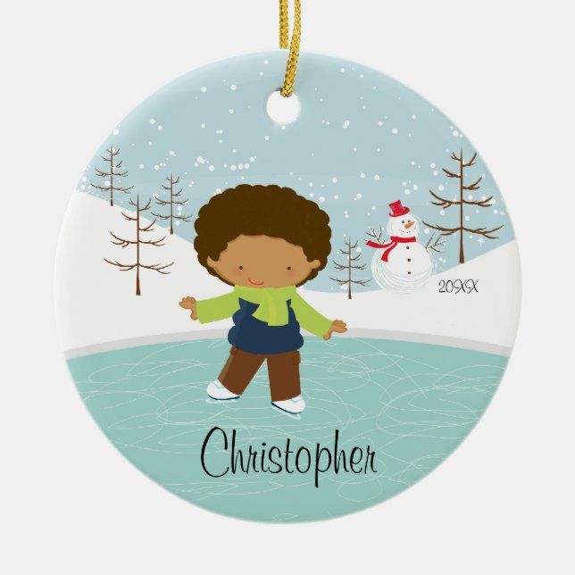 Ice Skating Skater Boy Dated Christmas Ornament (Front)