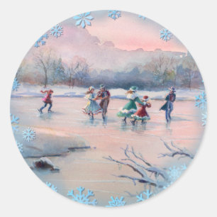 ICE SKATING & SNOWFLAKES by SHARON SHARPE Classic Round Sticker