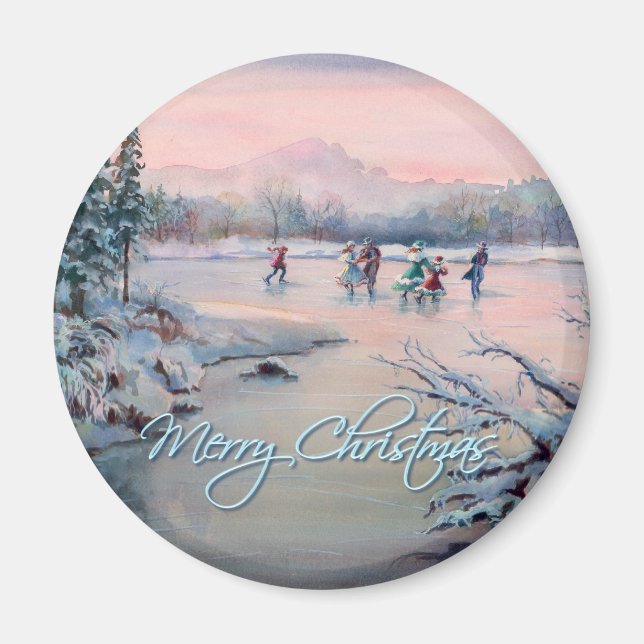 ICE SKATING & SNOWFLAKES by SHARON SHARPE Magnet (Front)