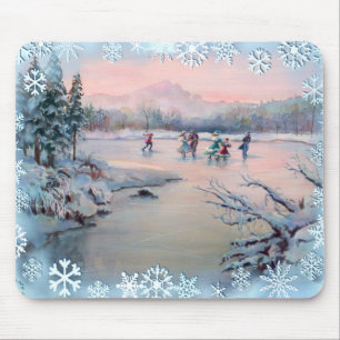 ICE SKATING & SNOWFLAKES by SHARON SHARPE Mouse Pad
