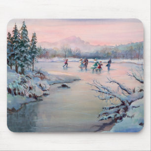 ICE SKATING & SNOWFLAKES by SHARON SHARPE Mouse Pad