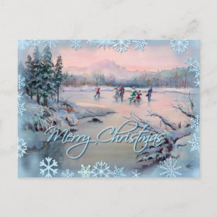 ICE SKATING & SNOWFLAKES by SHARON SHARPE Postcard