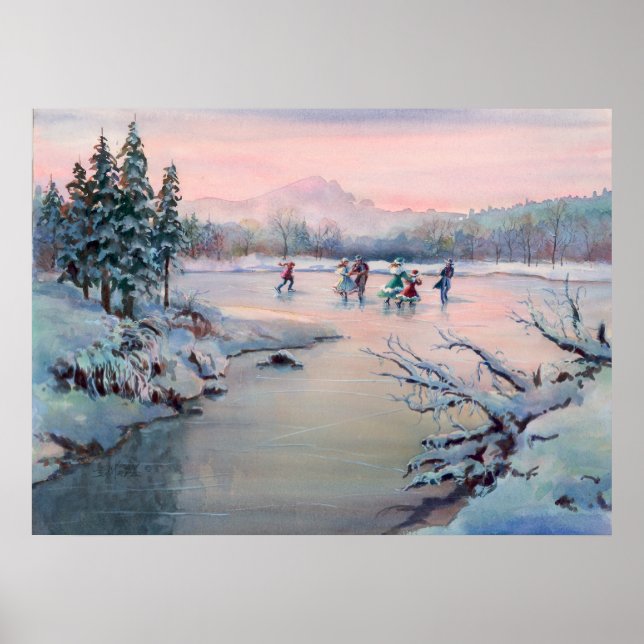 ICE SKATING & SNOWFLAKES by SHARON SHARPE Poster (Front)