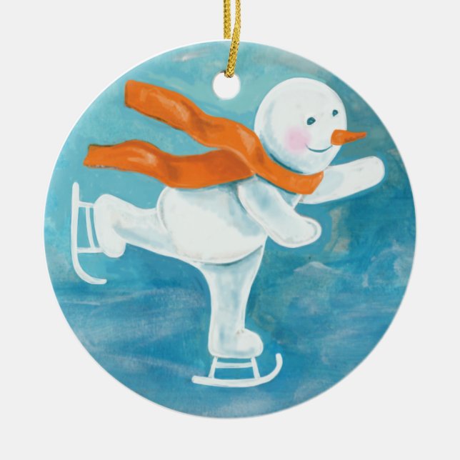 Ice Skating Snowman   Ceramic Ornament (Front)