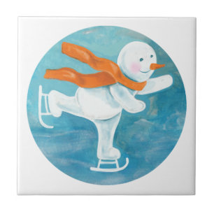 Ice Skating Snowman Ceramic Tile